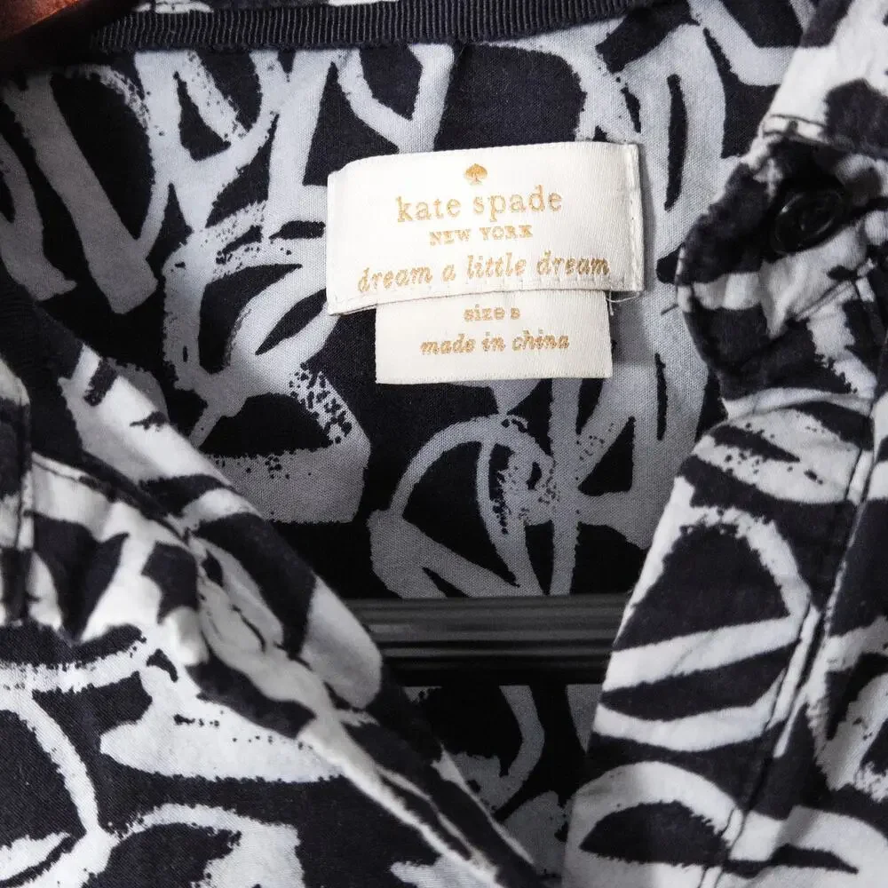 Kate Spade Shirt Dress Black White Print Size S Modernist Editorial Chic